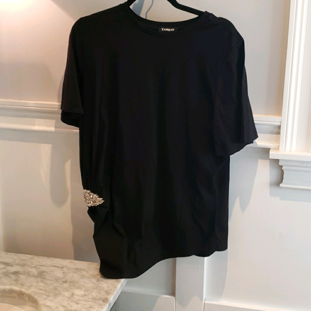 Embellished Side A Symmetrical Rhinestone Tee